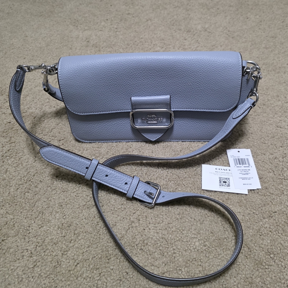 NWT CL461 Coach Grey Mist Morgan Crossbody Bag w/Adjustable Strap & Flap Closure